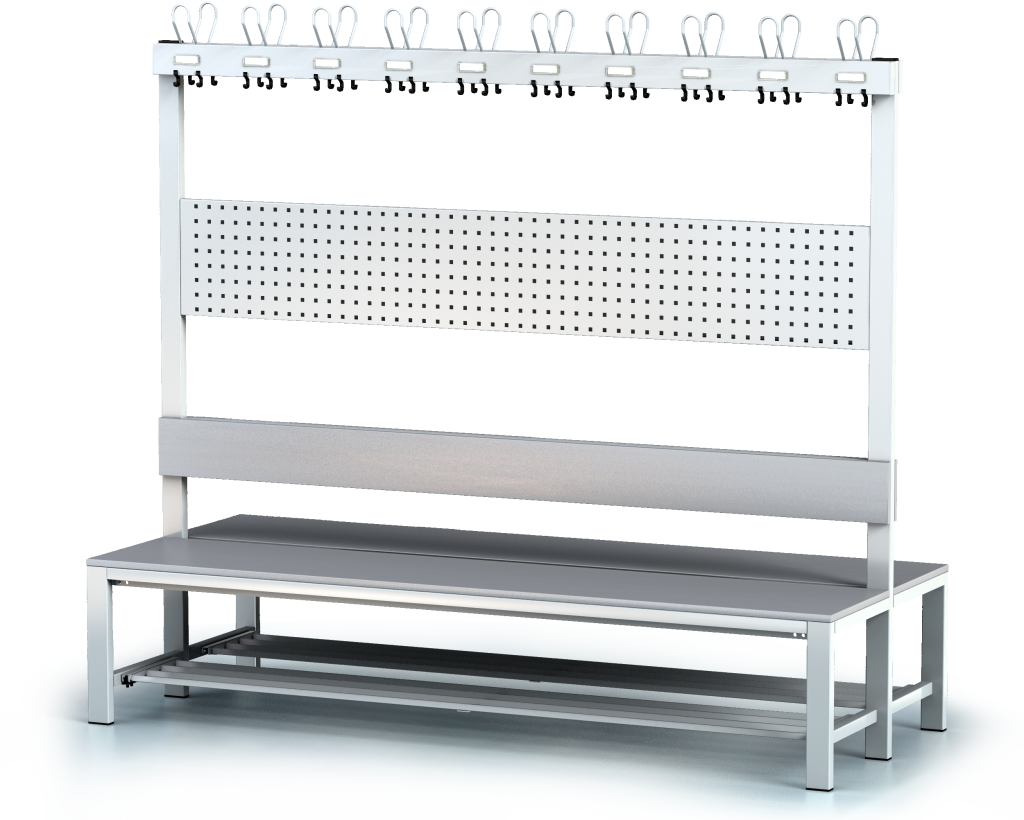 Double-sided benches with backrest and racks, laminated desk -  with a reclining grate 1800 x 2000 x 830